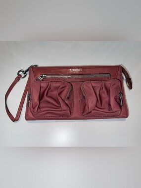 MZ Wallace Abbey Nylon Wristlet Maroon Burgundy EUC
